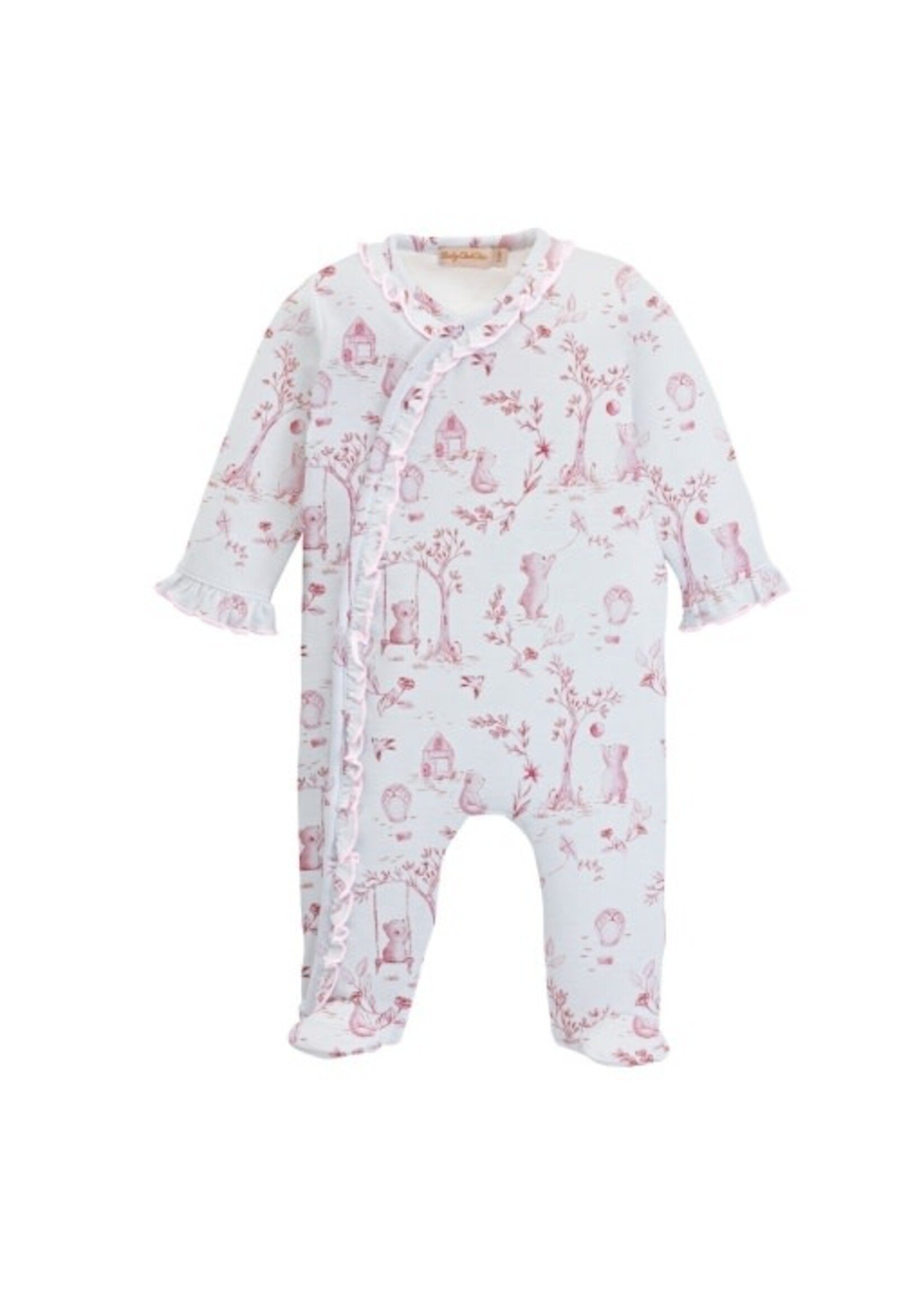 Baby Club Chic Toile de Jouy - Pink Printed Footie w/ Ruffle