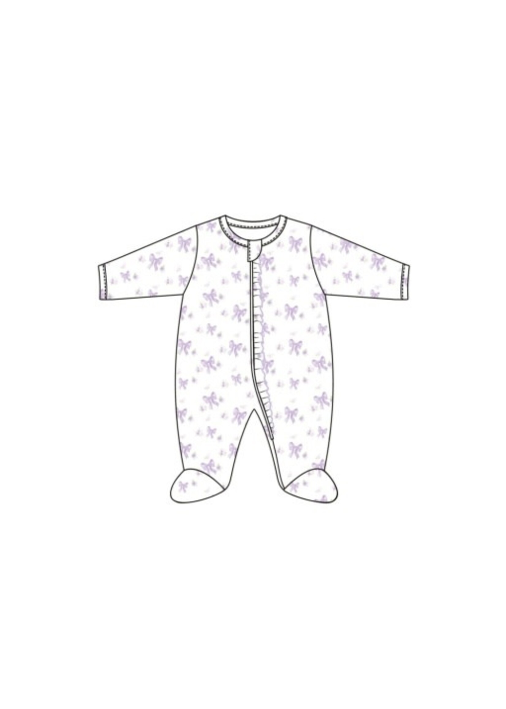 Baby Club Chic Lavender Bows Printed Zipper Footie w/ Ruffles