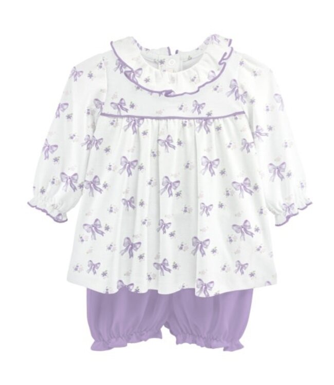 Lavender Bows Printed Blouse & Bloomer Set