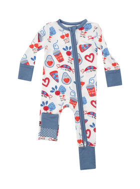 Angel Dear Love You Foodie Much Blue Zipper Romper