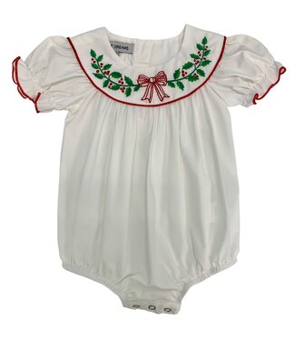 Sweet Dreams White Embroidered Wreath Red Bow Bubble