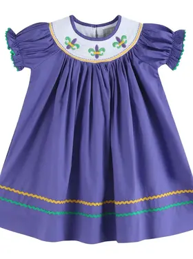 Lil Cactus Purple Smocked Mardi Gras Bishop Dress