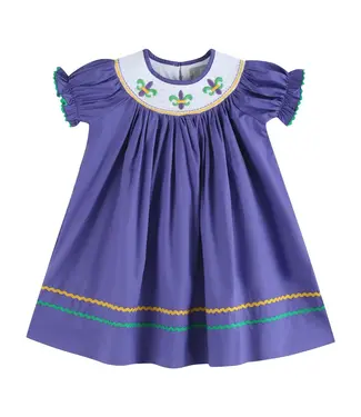 Lil Cactus Purple Smocked Mardi Gras Bishop Dress