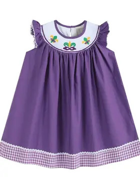 Lil Cactus Mardi Gras Smocked w/ Gingham Dress