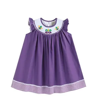 Lil Cactus Mardi Gras Smocked w/ Gingham Dress