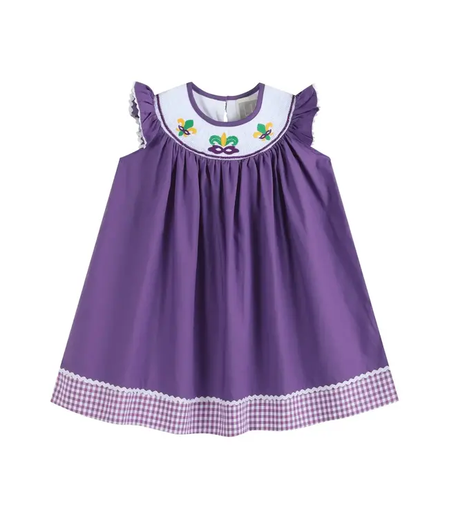 Mardi Gras Smocked w/ Gingham Dress