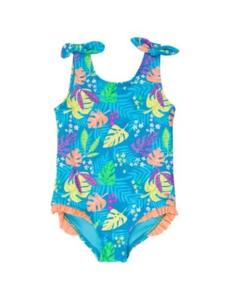 RuffleButts + RuggedButts Tie Shoulder One Piece - Neon Tiki Vibes