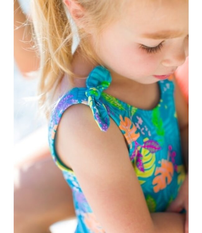 Tie Shoulder One Piece - Neon Tiki Vibes