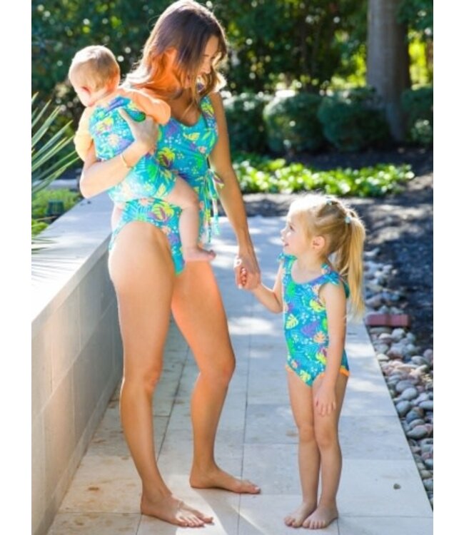 Tie Shoulder One Piece - Neon Tiki Vibes