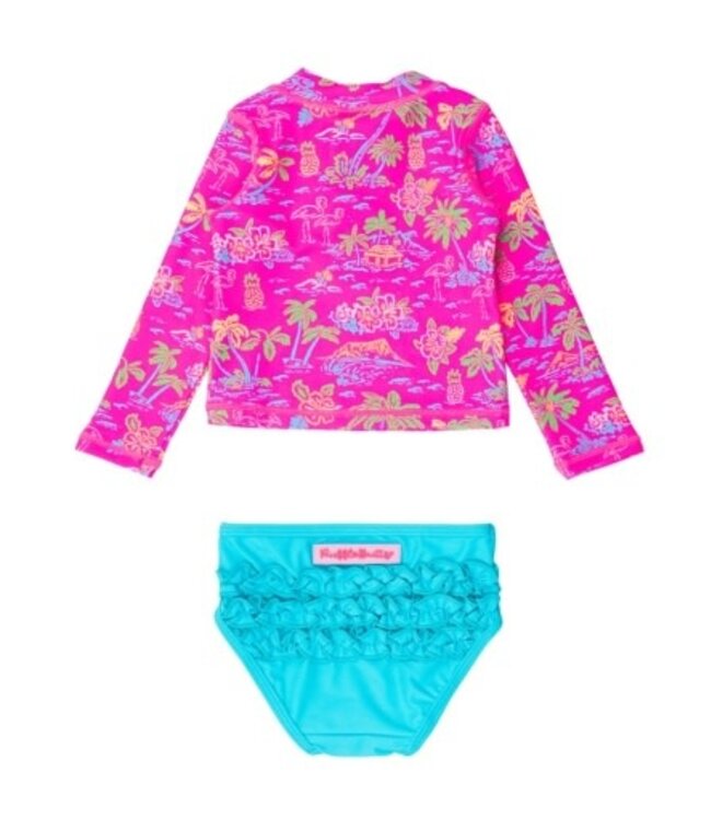 Neon Island Time - LS Zipper Rash Guard 2-Piece