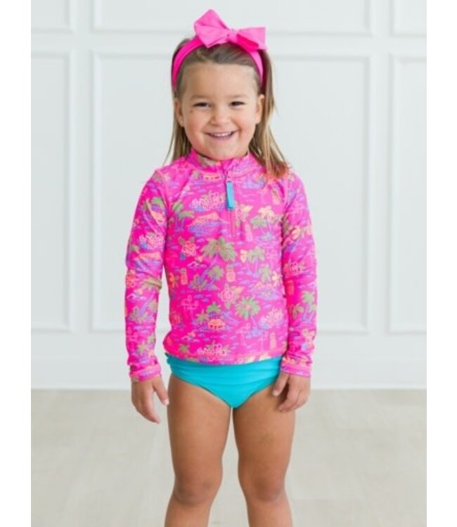 Neon Island Time - LS Zipper Rash Guard 2-Piece