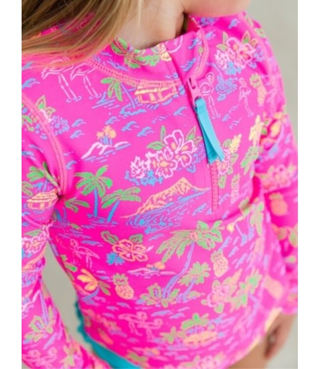 Neon Island Time - LS Zipper Rash Guard 2-Piece