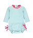 Bright Aqua Seersucker Long Sleeve Rash Guard One Piece