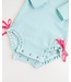 Bright Aqua Seersucker Long Sleeve Rash Guard One Piece