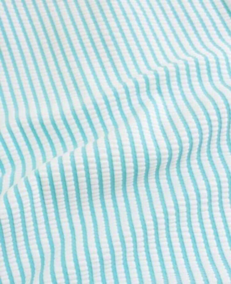 RuffleButts + RuggedButts Bright Aqua Seersucker Long Sleeve Rash Guard One Piece