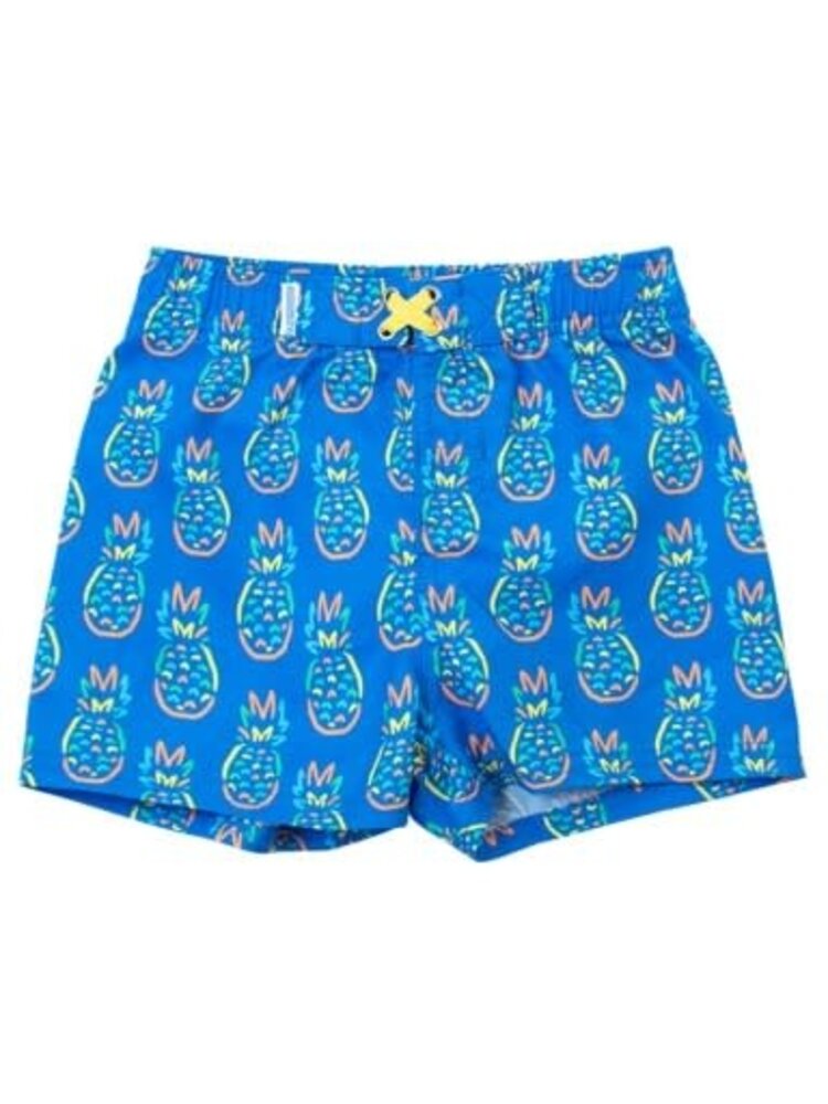 RuffleButts + RuggedButts Neon Blue Pineapples Swim Trunks