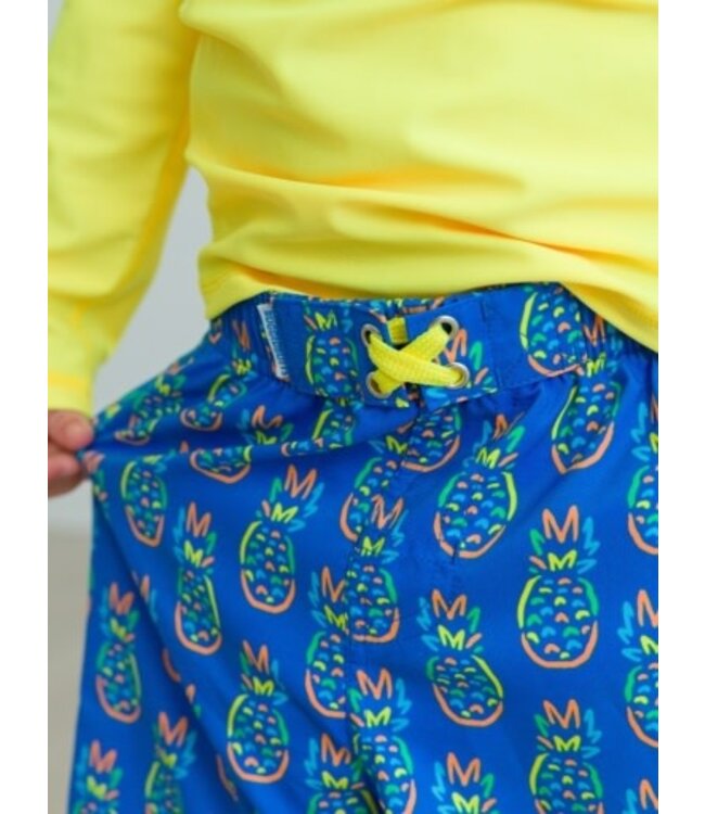 Neon Blue Pineapples Swim Trunks