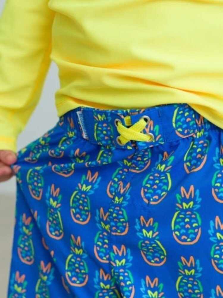 RuffleButts + RuggedButts Neon Blue Pineapples Swim Trunks