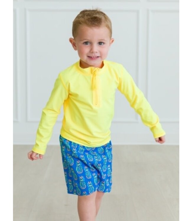 Neon Blue Pineapples Swim Trunks