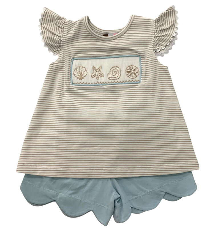Banana Split Seashell Smocked Short Set