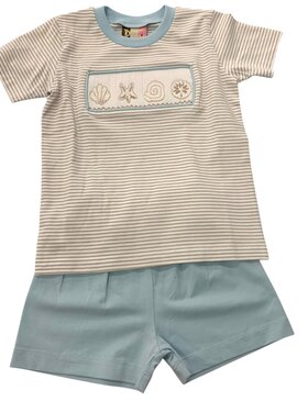 Banana Split Seashell Smocked Boys Short Set