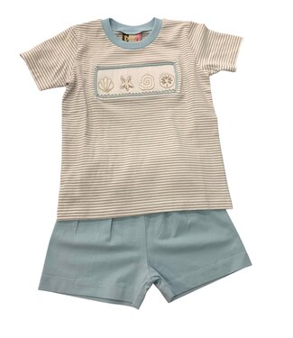 Banana Split Seashell Smocked Boys Short Set