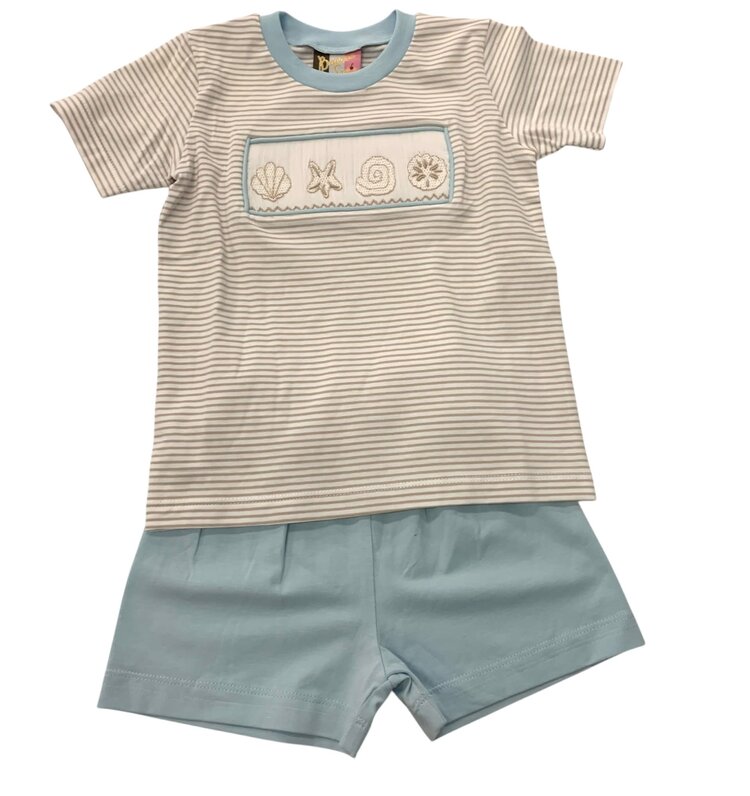 Banana Split Seashell Smocked Boys Short Set