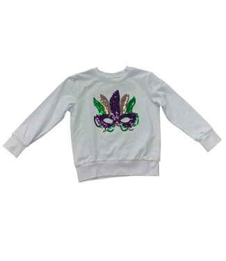 LuLu BeBe Sequin Mardi Gras Mask LS Shirt