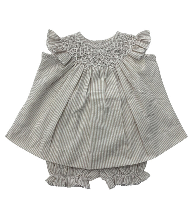 Khaki Seersucker Geo Bloomer Set