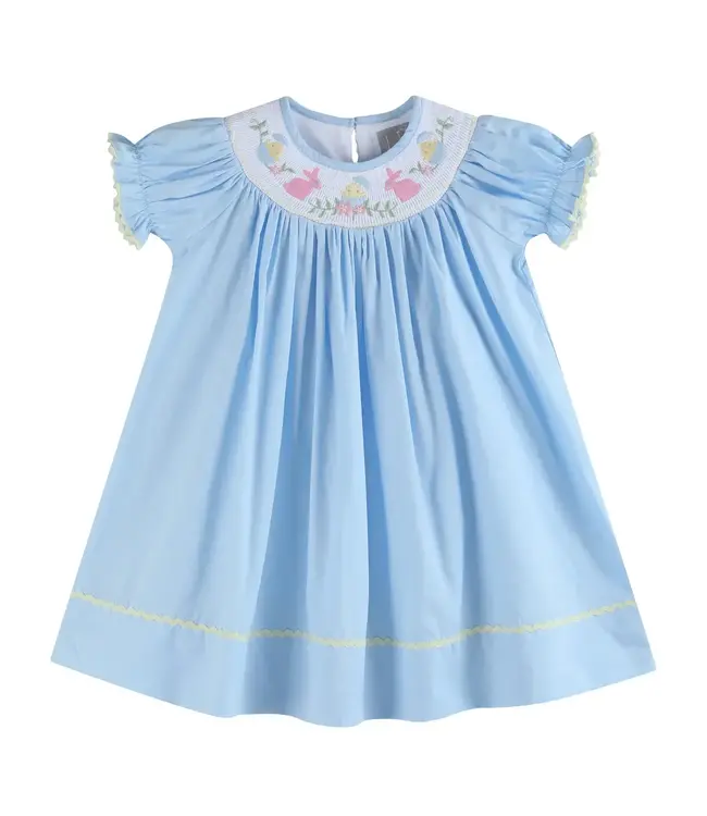 Light Blue Easter Bunny Smocked Dress