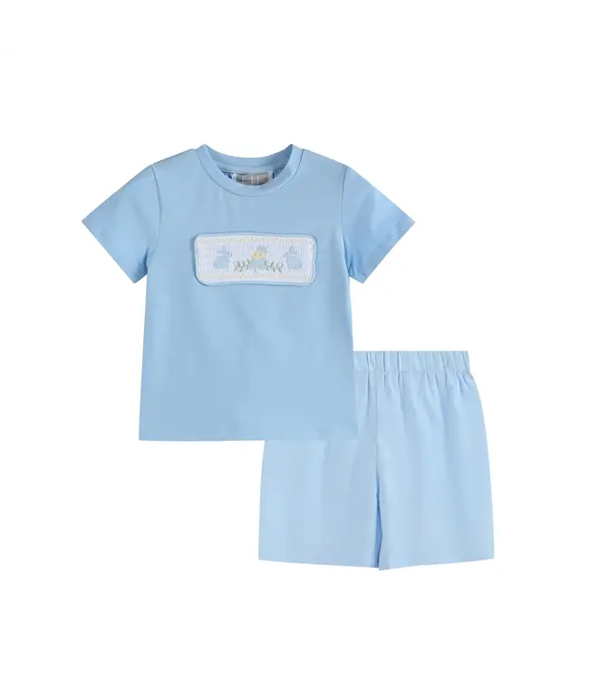 Light Blue Easter Smocked Shirt & Short Set