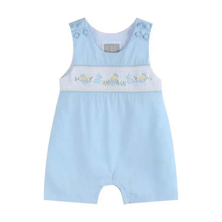 Lil Cactus Light Blue Easter Smocked Shortall
