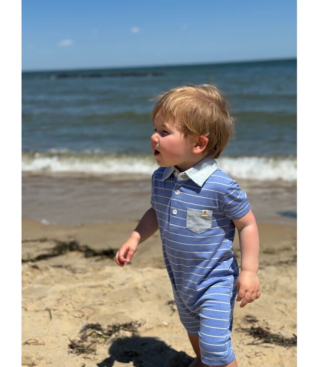 Saltash Royal/Yellow Striped Polo Romper