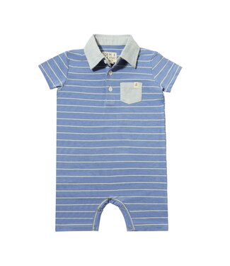 Me & Henry Saltash Royal/Yellow Striped Polo Romper