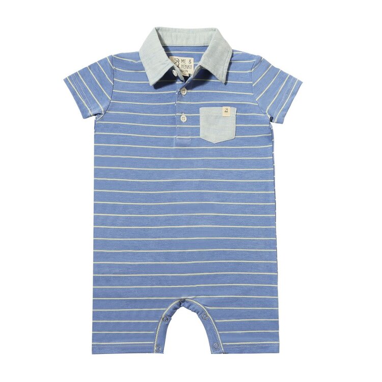 Me & Henry Saltash Royal/Yellow Striped Polo Romper