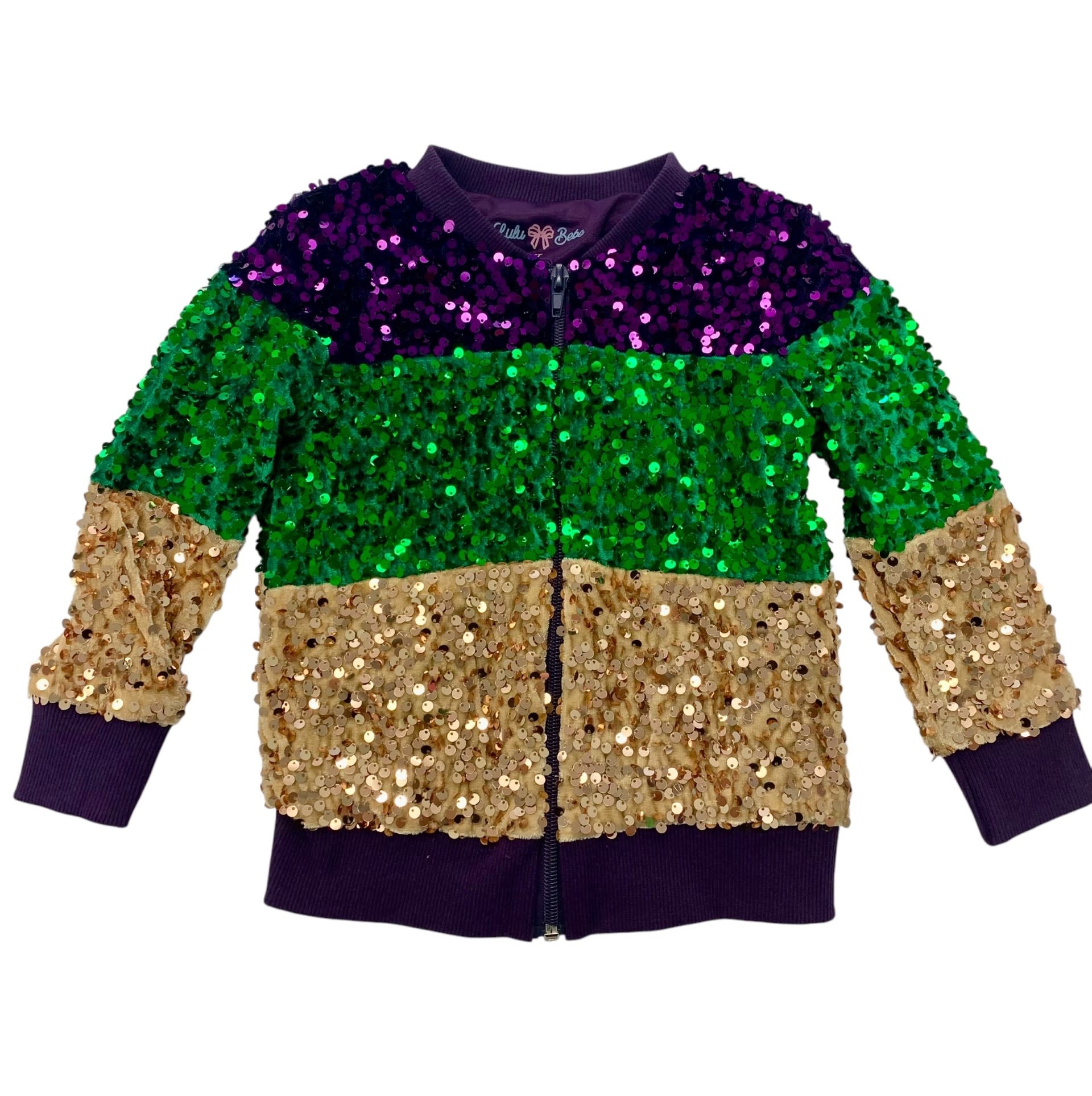 Lulu Bebe Mardi Gras Sequin Jester Hat Stripe Shirt
