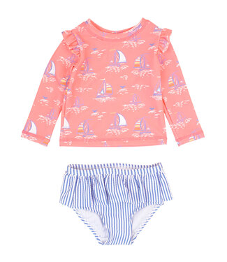 RuffleButts + RuggedButts Pink Seas the Day Skirted Flutter Bikini