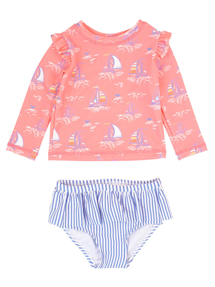 RuffleButts + RuggedButts Pink Seas the Day Skirted Flutter Bikini