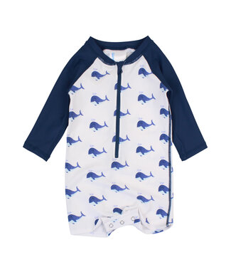 Rufflebutts Whale Friends One Piece Rash Guard