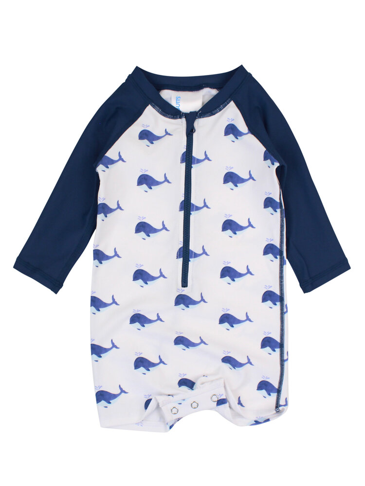 RuffleButts + RuggedButts Whale Friends One Piece Rash Guard
