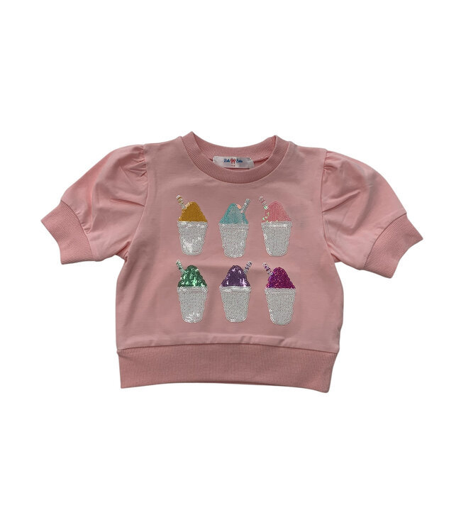 Light Pink Sequin Snowball Puff Sleeve Shirt