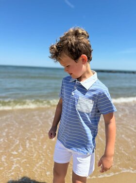 Me & Henry Anchor Royal/Yellow Striped Polo