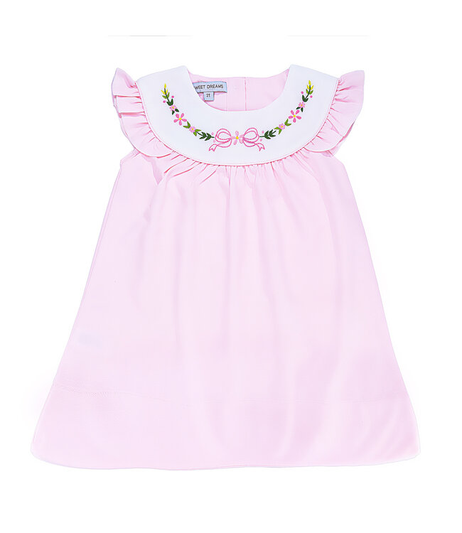Pink Embroidered Bow and Flower Dress