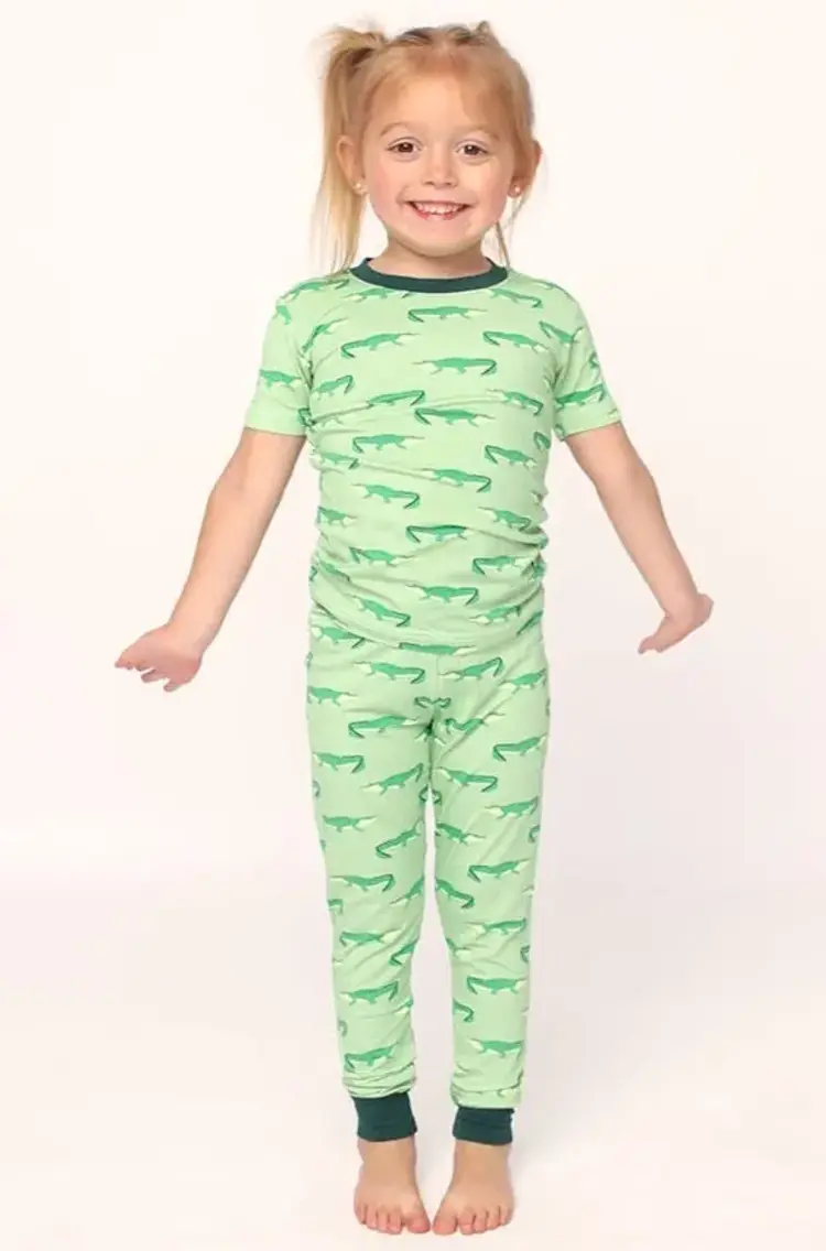 Southern Slumber Light Green Alligator Bamboo Pajama Set