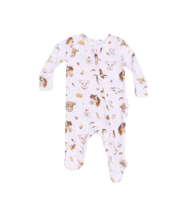 Vintage Animal Faces Zipper Ruffle Footie