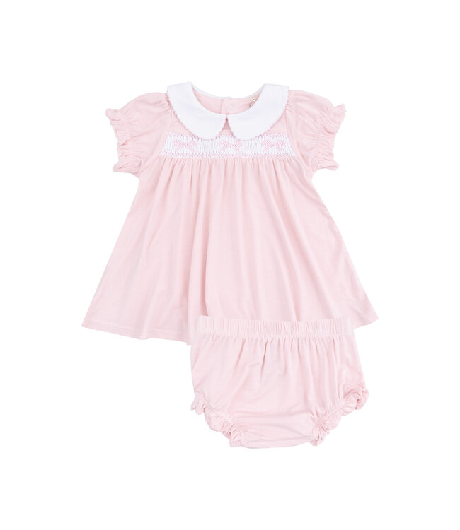 Smocked Pink Collared Dress/Bloomer Set