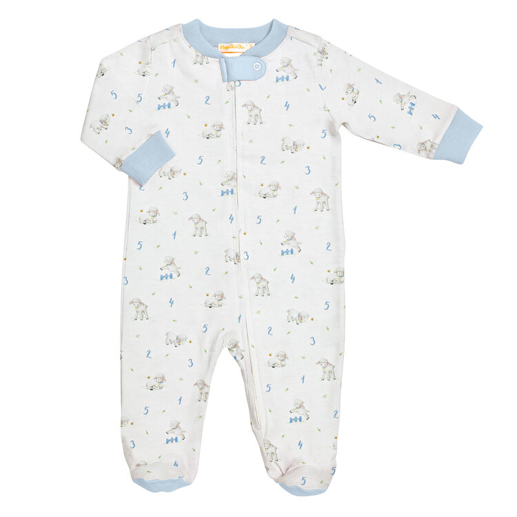 Baby Club Chic Counting Baby Sheep Blue Footie