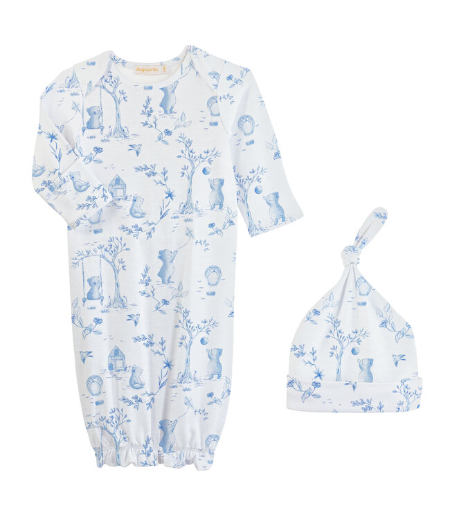 Blue Toile de Jouy Printed Gown and Hat