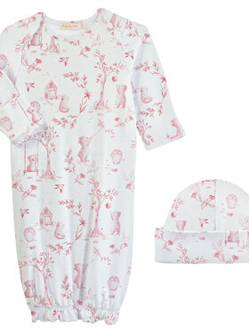 Baby Club Chic Toile de Jouy Pink Gown & Hat Set