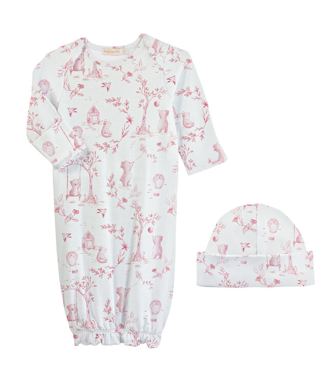 Toile de Jouy Pink Gown & Hat Set